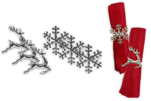Napkin Rings Set of 6 Silver Napkin Rings Snowflake Reindeer Christmas Lunch Party Tableware Christmas Decorations Napkin Holder