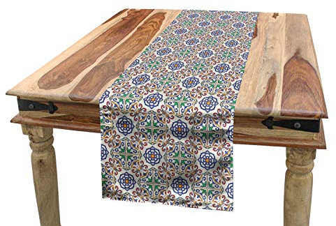 ABAKUHAUS Geometrisch Tischläufer, Portugiesisch Anlagen, Esszimmer Küche Rechteckiger Dekorativer Tischläufer, 40 x 225 cm, Blau Grün
