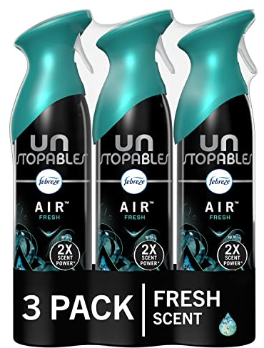 Febreze Unstopables Air Effects Odor-Eliminating Air Freshener Fresh, 8.8 oz. Aerosol Can, Pack of 3 (Packaging May Vary)