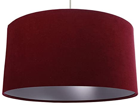 Licht-Erlebnisse Stoff Pendelleuchte rund in Bordeaux Silber Retro Design AIMEE Esstisch Wohnzimmer Lampe Hängend