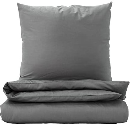 Salad HOUSEBettwäsche-Set, 100 Baumwolle, 400TC Satin, atmungsaktiv, knitterfrei, hypoallergen, Ganzjahres-Bettbezug-Set, 2-teiliges Bettbezug-Set 155x220 cm mit Reißverschluss + 80 x 80 Grau