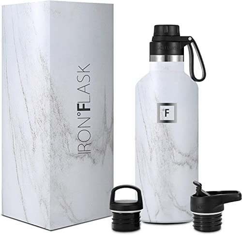 Insulated Water Bottle with Spout Lid Narrow - 950ml (3 Lids) - Cold 24hrs & Hot 12hrs Drinks - Double-Walled Stainless Steel Metal Leakproof Travel Sports Gym Camping & Hiking Hydration Flask