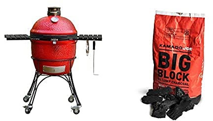 Kamado Joe KJ23RHC Classic II Charcoal Grill, Blaze Red & KJCHAR Hardwood Extra Large Lump Charcoal