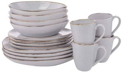 BUTLERS Geschirr 16er Set Porzellan -FINCA- Tafelservice 4x: Tassen, Schalen, Frühstücksteller, Speiseteller | Kombiservice Landhaus Stil | Spülmaschinen- Mikrowellenfest