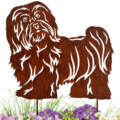 Terma Stahldesign Havaneser Edelrost Hund Gartenstecker Handmade Germany tolle gartendeko aus Rost-Metall deko rostoptik Rostfiguren Tiere rostfiguren Garten Rostdeko