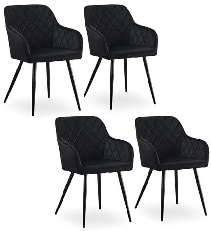 TUKAILAI Esszimmerstühle 4er Set aus Samt, Küchenstuhl Polsterstuhl Wohnzimmerstuhl Sessel mit Armlehnen Rückenlehne Metallbeinen, für Küche Esszimmer Wohnzimmer Lounge,Schwarz