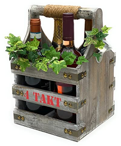 DanDiBo Weinträger 4 Flaschen Flaschenträger Holz 4 Takt 96034 Weinregal Flaschenkiste Flaschenkorb Weinflaschenträger