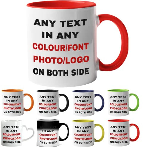 ia wares Personalised Mug - Any Text, Design, Picture or Logo on The Coffee Mug - Customised Coffee Mug Gifts for Birthday Christmas, Anniversary and Other Special Moments(11oz, Red)