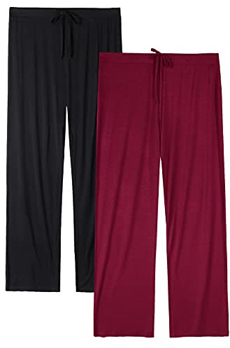 Vislivin Casual Womens Pants Soft Lounge Pants Sleep Pajama Bottoms with Pocket Black/Wine Red-1 XL