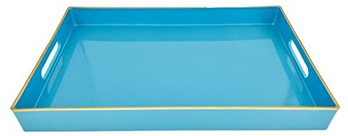 Henilosson Serviertablett mit Griffen, modernes dekoratives Tablett für Couchtisch, rechteckiges Tablett aus Kunststoff für Ottomane, Badezimmer-Waschtisch-Tablett, Dekor, 40.5x26.4x4 cm (Blau + GL)