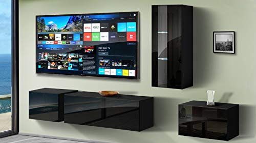 Furnitech Wohnwand Wohnzimmer | Wohnzimmer Möbel mit LED RGB - 16 Farben | Hängend Wohnwand Modern | Wohnzimmer Schrankwand mit Regale und TV Schrank (Sopelek AN8-18B-HG1 1A)