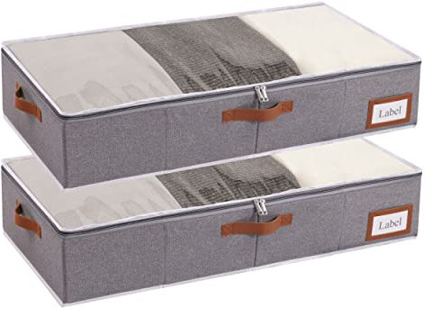 Yawinhe 2 Stück Unterbettkommode, Unterbett-Aufbewahrungstasche, Kleideraufbewahrung, Faltbare Aufbewahrung Kleidung mit Klarem Fenster, für Bettdecken, Kleidung, 60x30x15cm, Grau