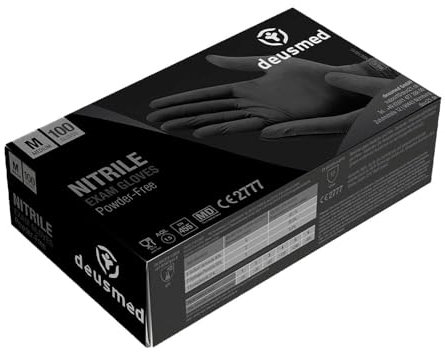 DEUSMED® Einweghandschuhe schwarz, Nitrilhandschuhe XL, Einmalhandschuhe mit 100 Stück/Box, Handschuhe Einweg, puderfrei, latexfreie Gummihandschuhe, Nitril Handschuhe in S, M, L, XL verfügbar