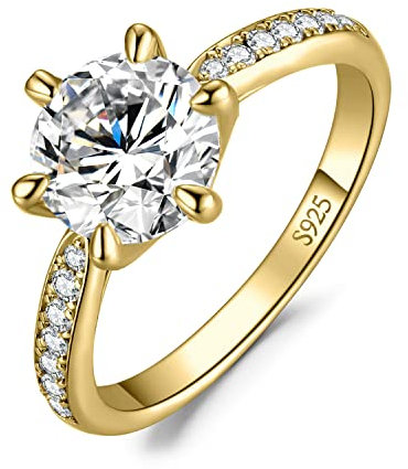 JewelryPalace Klassisch 3ct Rundschliff Zirkonia Solitär Promise Ring Damen, Verlobungsring Damenring Ringe Silber 925 mit Stein für Frauen, Simulierte Diamant Jubiläum Eheringe Vergoldet 54