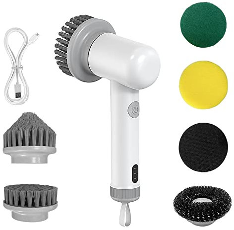 Frunimall Reinigungsbürste Elektrisch,Power Scrubber mit 3 Austauschbarer Bürste,Elektrische Bürste zum Putzen,Cleaning Brush Wasserdicht für Küche, Badezimmer,Badewanne,Fliesen (Weiß)