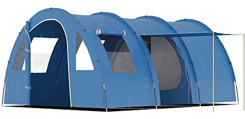 Outsunny 5-6 Man Tunnel Tent, Two Room Camping Tent with Floor, 2 Doors and Carry Bag, 2000mm Water Column for Fishing, Hiking, Sports, Festival, Blue