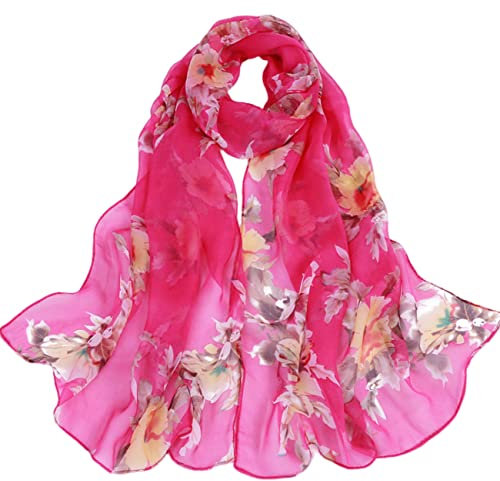 FAIRYGATE Schal Pink Damen Schal Pink Schal Bohemian Chiffon Schal Frauen Muslim Hijab Print Schals Strand Blume Schal Wrap Bestickter Schal Ethnic Bandana A4909