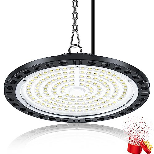 YIQIBRO LED Werkstatt Deckenleuchte 100W, 10000LM UFO Industrielampe Werkstattlampe Deckenleuchte IP65 Wasserdicht Hallenstrahler, 6500K Garagenlampe LED Strahler für Garage Warenhaus Fabriken