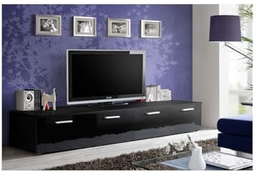 Meublorama Mobile TV 200cm Collezione Comet. Colore Nero. 2 Ante a ribalta.