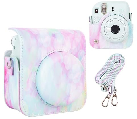 HIYQIN Schützende Kameratasche Kompatibel mit Fujiilm Instax Mini 12 Sofortbildkamera, Erstaunliche Bunte Instant Mini 12 Tasche, Kleine PU-Leder Tasche mit Verstellbarem Schultergurt - Traumblase