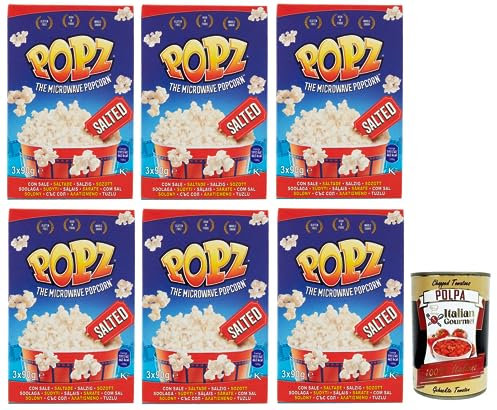 6x Popz Microonde The Microwave Popcorn mit Salz für Mikrowellen 3x90g + Italian Gourmet Polpa di Pomodoro 400g Dose
