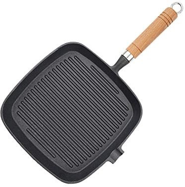 BBAUER Bistecchiera quadrata con manico in legno e padella con beccuccio (Size : 22cm)