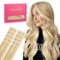 WENNALIFE Tape Extensions Echthaar, 25cm 20g 10 Stück Invisible Tape in Extensions Echthaar, Echthaar Extensions Tape, Remy Gerade Haarverlängerung Echthaar #16/22 Hellblond Highlights Goldblond