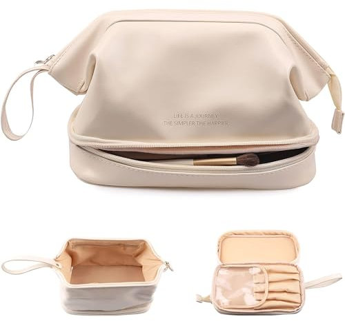 Make Up Bag, Cosmetic Bag, Make Up Tasche, Reise Kosmetiktasche Damen, Kulturbeutel Damen, Schminktasche Groß, Reise Kulturbeutel Für Frauen (Weiß-Doppel)