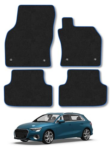 Audi A3 (2020+) Carpet Car Mats | Blue Edge Trim Tailored Fit Floor Mats Full Coverage Protection Accessories Easy Clean Anti Slip Made in the UK