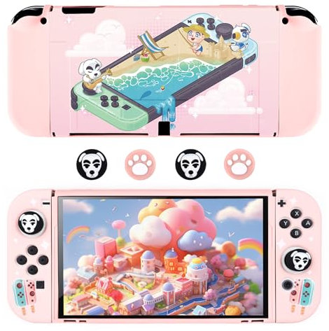 DLseego Custodia compatibile con il modello Switch OLED, custodia morbida antigraffio e assorbimento degli urti con 2 cover Joycon e 4 tappi per pollice,Animal cross-ing