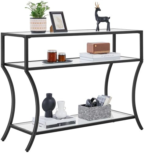 Yaheetech Konsolentisch Beistelltisch mit 3 Ablagen und verstellbaren Füßen Moderner Sofatisch aus Hartglas und Metallrahmen Eingangstisch Flurtisch für Wohnzimmer, 106 × 35 × 80 cm
