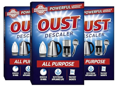 3 x 3 sachets Oust All Purpose Descaler for Kettle and Iron - Eco-Friendly Formula | Kettle Descaler Sachets Included | Effective Limescale Remover and Cleaner