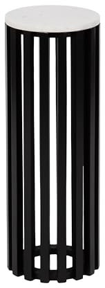 Kate and Laurel Paynter Marble Drink Table, 9 x 24, White and Black, Tall Slatted Plant Stand Table with Marble Top for Use as Accent Living Room Table