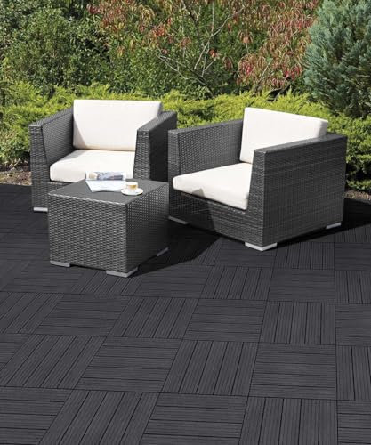 Nicoman Garden Decking Tiles Cosmopolitan Patio, Terrace, Hot Tub Deck Tiles | Interlocking Decking Tiles | Recycled | Cosmo Composite | Outdoor Drainage Deck Flooring (Graphite, 30 x 30cm, 1x)