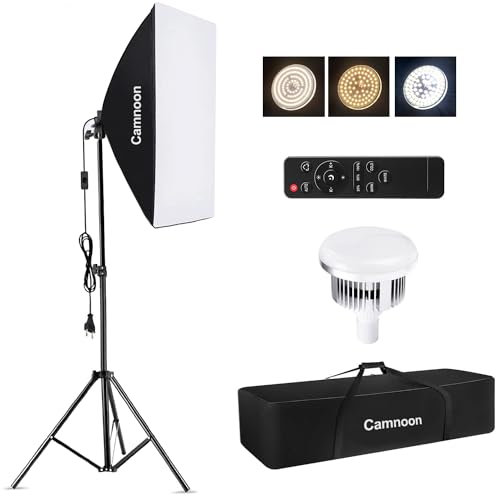 Softbox Fotografico Set, Camnoon Luci Set Studio Fotografico con 1x85W 3000K-6000K Luce LED a Temperatura Bi-colore, 1x50x70cm Softbox, 1x2M Stand per Luce, Borsa da Trasporto, per Ritratti/Video