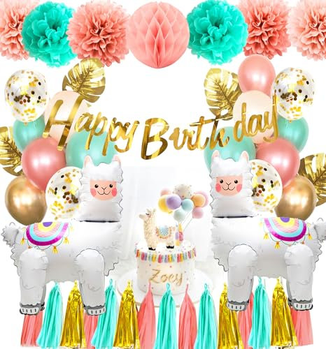 Happy Birthday Rosa Alpaka Geburstagsdeko Set Lama Folienballon Geburstags Party Deko