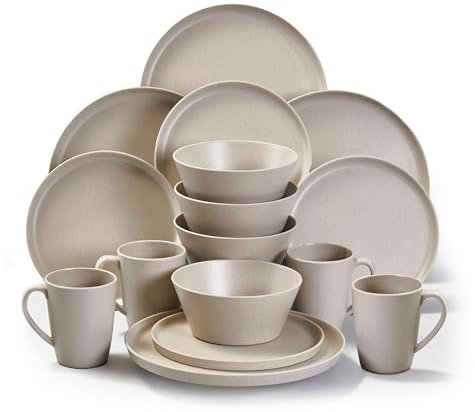 Hi-Gear 16 Piece Melamine Tableware Set with Dinner Plates, Side Plates, Bowls & Mugs, Lightweight and Sturdy, Easy to Clean, Picnic Set, Camping Dinner Set, Outdoor Tableware