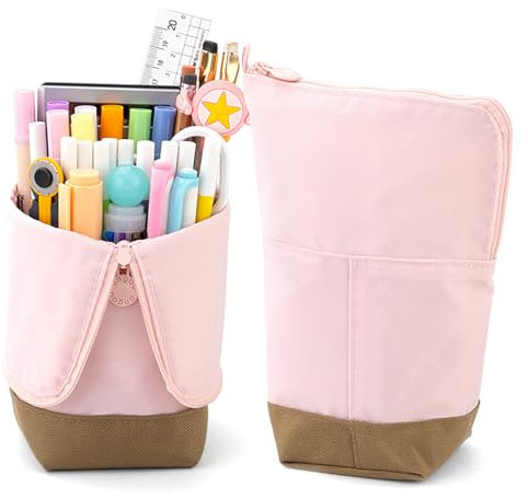 Rolin Roly Trousse de Crayon Grande Capacité Plumier Nylon Inversion Pot à Crayon Pencil Case Pochette de Cosmétiques avec Fermeture Éclair (Pink)