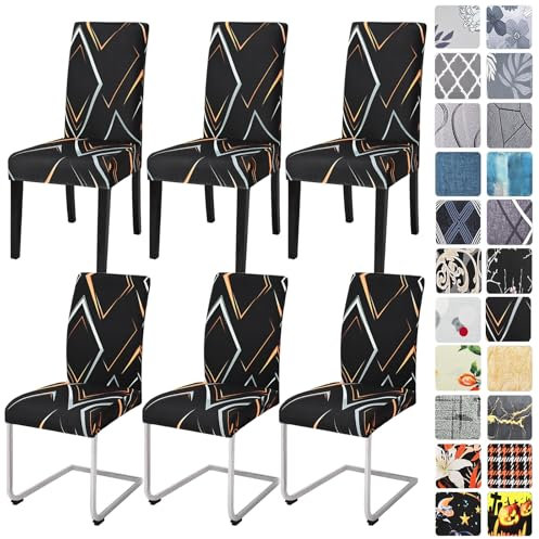 Alishomtll Stretch Stuhlhussen 4er/6er Set Stuhlbezug Schwingstuhl Elastische Esszimmer Stuhlhussen Abnehmbarer Waschbarer Stühle Schutz für Küche Restaurant Hotel Bankett (rhombische Linie, 6 Stück)