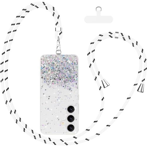 Meeter Coque pour Samsung Galaxy S24 avec Cordon, Collier Etui en Étoiles Paillettes Silicone Souple TPU Housse Protection Cover Necklace Lanière Case Compatible avec Samsung Galaxy S24