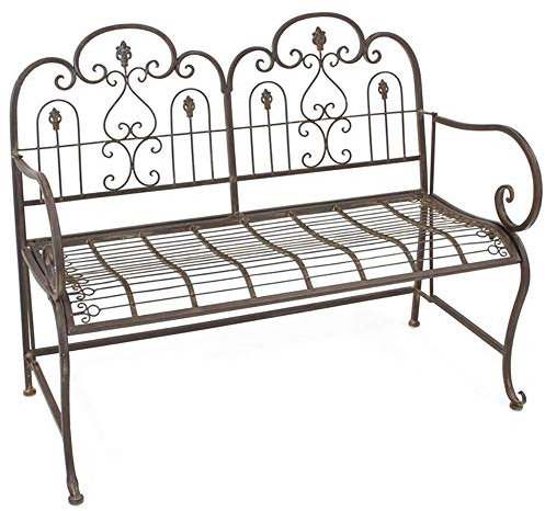 Doppelstuhl-Bank aus Gusseisen für den Haushalt im Freien, geschnitzter dunkelbrauner Garten-Loungesessel im Retro-Stil, verblasste Eisenbank mit Rückenlehne und Armlehnen