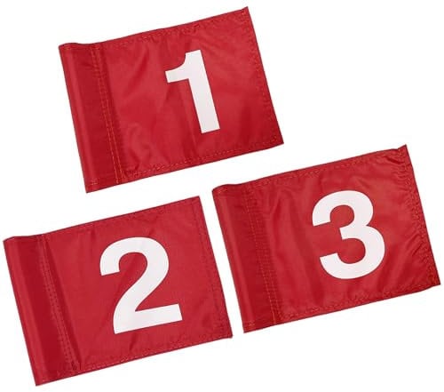 BTREEFLO 3-Pack Numbered Golf Flag, 8x6 Inch, Red, PGA Standard Size, 420D Nylon, Portable, Foldable, Lightweight, Perfect for Indoor/Outdoor Use, Sports Events, Celebratory Events