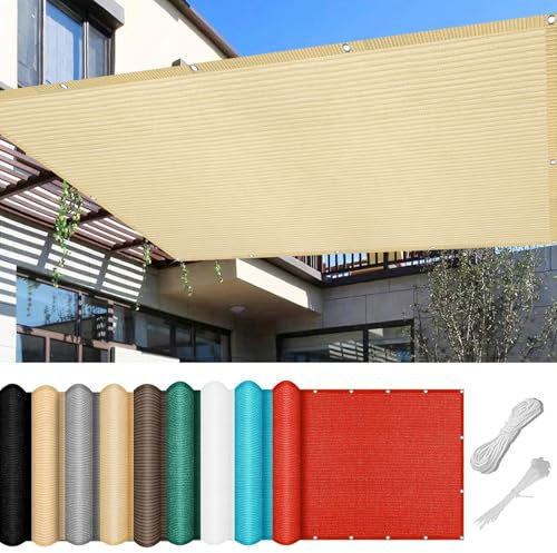 Sonnensegel inkl Befestigungsseile 280 x 750 cm Rechteckig Garden Schattiernetz Uv-Schutz 98% Reißfest Ohne Bohren inkl Befestigungsseile für Camping Schwimmbad Zwinger, Creme Farben