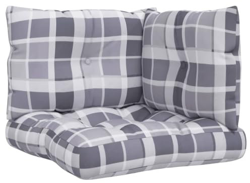 vidaXL Palettenkissen 3-TLG., Palettenpolster für Europaletten, Palettensofa Kissen Indoor Outdoor, Palettenauflage Sitzkissen Rückenkissen Seitenkissen, Grau Karomuster Stoff