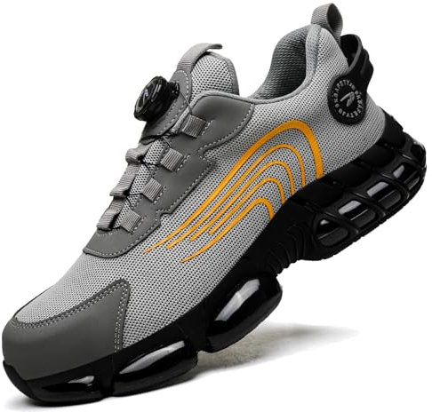 Gugifcto Scarpe Antinfortunistiche Uomo Donna Moda Sneakers Antiscivolo Leggere Traspiranti Rilascio Comode Rapido Scarpe Sicurezza con Punta in Acciaio Grey 43 EU