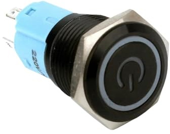 16mm Metal Push Button Aluminum Oxide Black Switch With Ring Power LED Light Momentary Latching locking Car Auto Lock BIANMTSW(Blue LED,16MM_3V)
