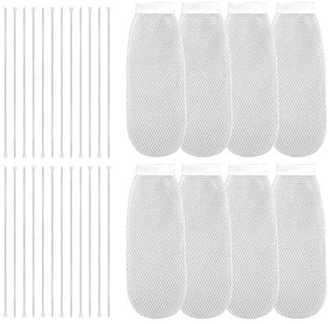 8pcs Lint Traps for Washing Machine Hose & 24pcs Cable Ties, Thick Laundry Lint Trap Washer Lint Catcher Mesh Laundry Lint Collector for Home Sink Drain System Hose Screen Filter (White)