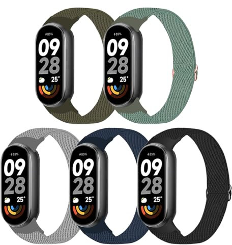 Gugobit Elastisches Armband Kompatibel mit Xiaomi Smart Band 10/9/8 Armband, Nylon Sport Weiches Atmungsaktives Ersatzarmband für Xiaomi Mi Band 10/Mi Band 9/Mi Band 8 Armband Damen Herren, 5 Stück