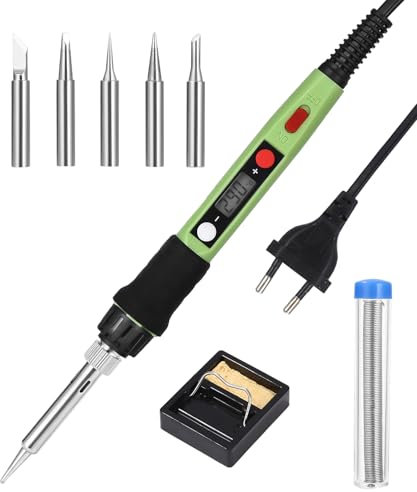 Zawaer Soldador de Estaño, Kit Soldador Estaño 80W, Soldador Electrico Temperatura Ajustable 180℃ 500℃, Soldador de Precisión Profesional con 5pcs Puntas, para reparación de soldadura diaria.