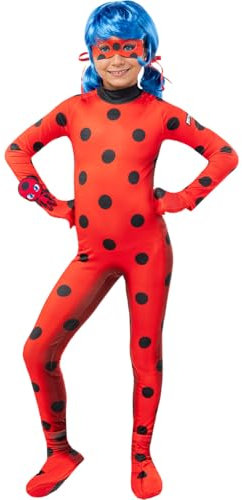 Funidelia Offizielles Ladybug Kostüm für Mädchen mit Overall, Perücke, Maske, Ohrringen und Plüschtier, Miraculous Anzug Kinder, Karneval, Halloween und Partys – Größe 7-9 Jahre